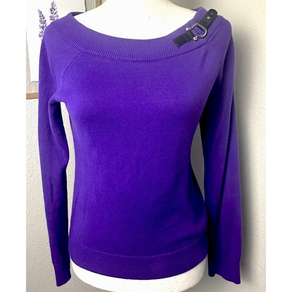 Lauren Ralph Lauren Purple Sweater Womens Small Cotton Buckle Neck Long Sleeve